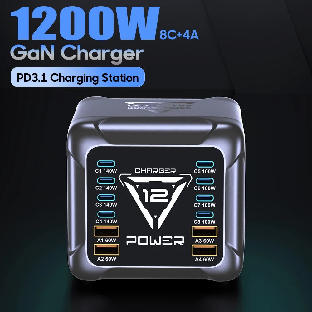 caricatore-da-tavolo-gan-da-1200w-con-12-porte-stazione-di-ricarica-rapida-pd31-hub-multiporta-usb-c-per-laptop-cellulari-e-tablet