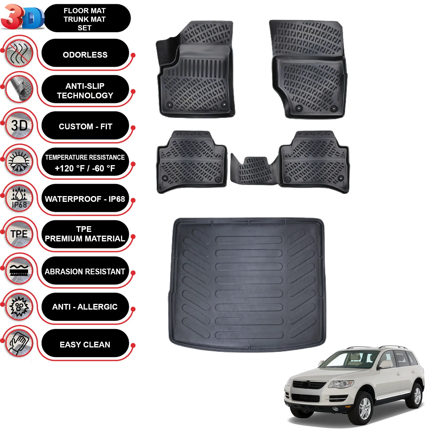 Volkswagen Touareg - (2002-2010) - Floor Mats + Cargo Trunk Liner - SET