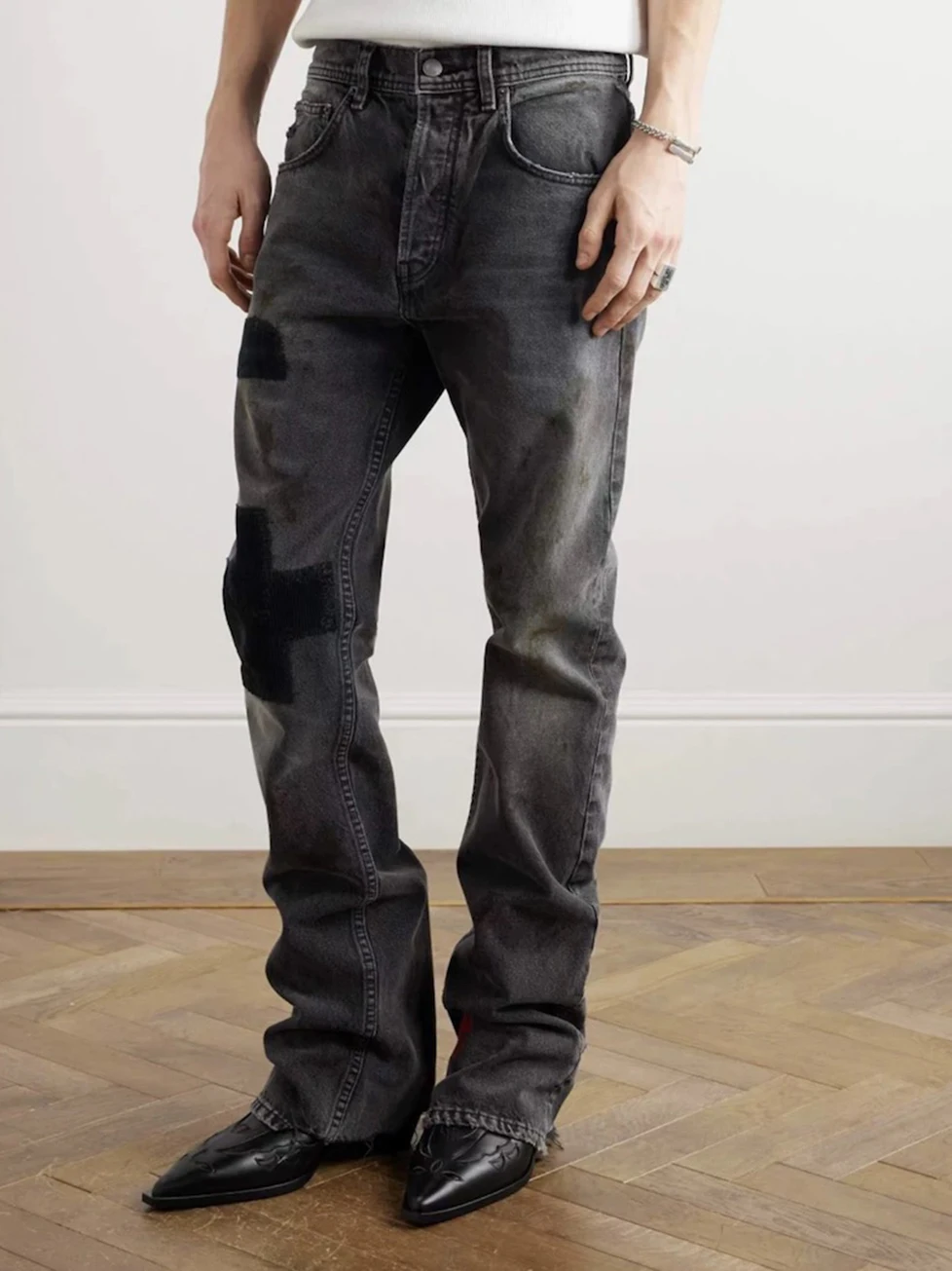 

Corduroy Patch Damages Baggy Black jeans for Men Harajuku Straight Embroiery Loose Casual Denim Trousers Oversized Ropa Hombre