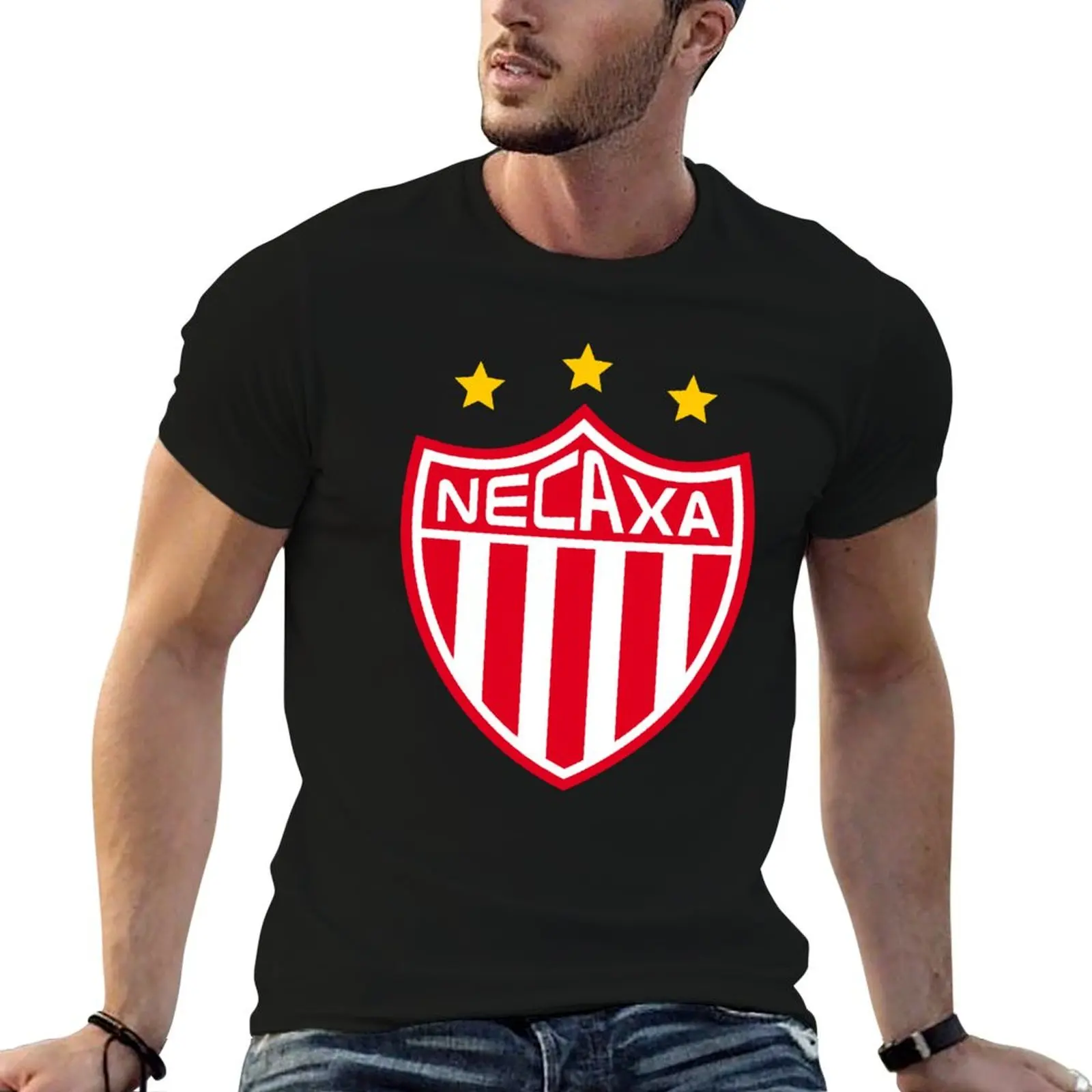 Camiseta com logotipo Necaxa para homem, camiseta slim fit de anime, camiseta de algodão 100%