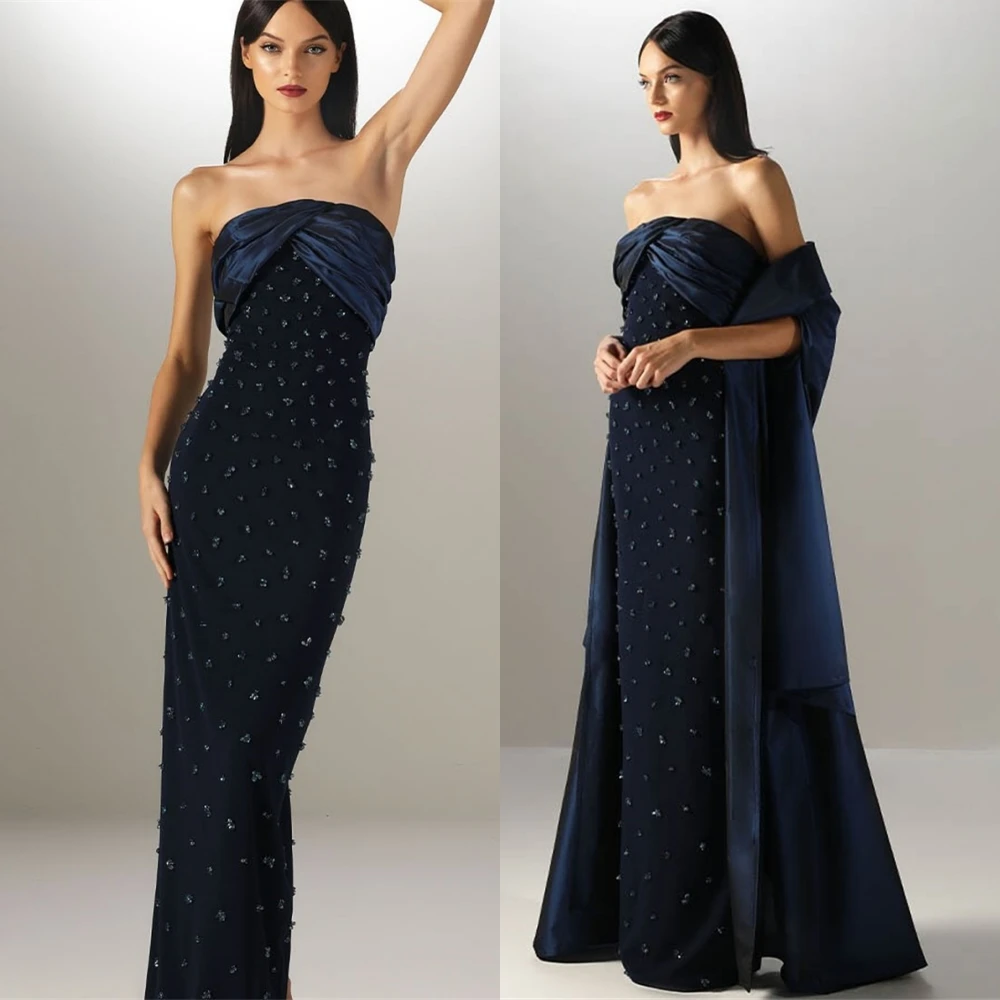 Robe de soirée sans bretelles en Jersey de luxe personnalisée, robe de bal classique sans manches, tempérament, traîne de balayage, robes d'occasion spéciale