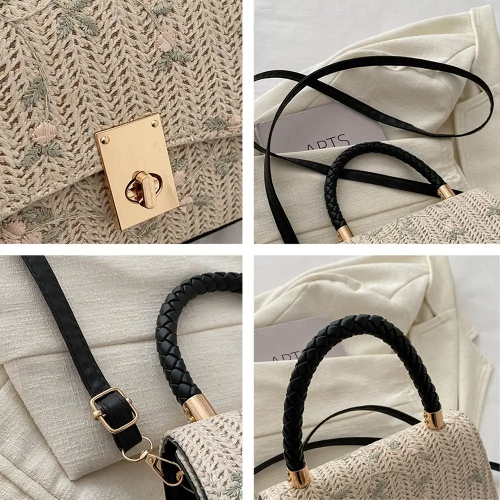 Modna torba ze słomy rattanowej o dużej pojemności, ręcznie robiona pleciona torba ze słomy, torba na ramię w stylu bohemy dla kobiet i dziewcząt