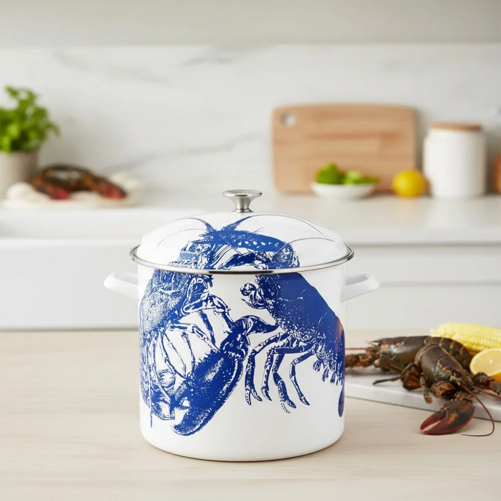 

16-литровая эмалированная стальная кастрюля с крышкой — голландская духовка большой емкости для семейного приготовления и супов