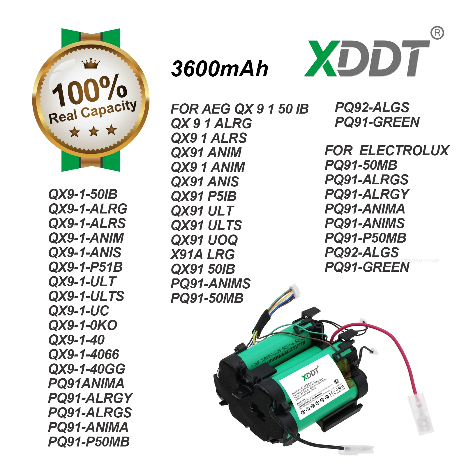 3600mAh Vacuum Battery 4055478301, 4055542544 for ELECTROLUX PQ91-50MB, PQ91-ALRGS, ALRGY, ANIMA, ANIMS, P50MB, GREEN, PQ92-ALGS