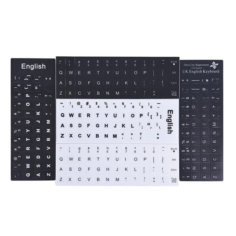 English Keyboard Replacement Stickers White on Black Any PC Computer Laptop