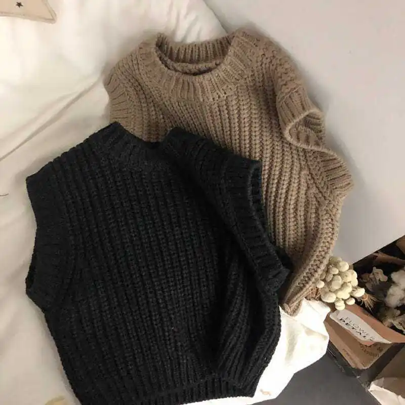 Children's Vest Men and Women with The Same Korean Vest Sweater Sleeveless Knitted Inner Bottoming Shirt