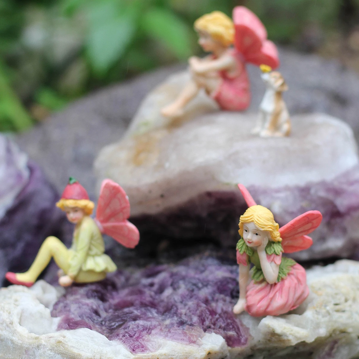 Pastoral Pink Fairy Garden Figures, Resin Micro Landscape, Green Plant Flowerpot Decoration, TV Cabinet Bonsai, Home Decoration