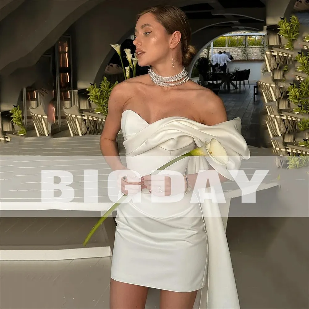 Elegant Short Wedding Dresses Sweetheart Off The Shoulder Pleat Open Back Bridal Gown Above-Knee Vestidos De Noiva Customized