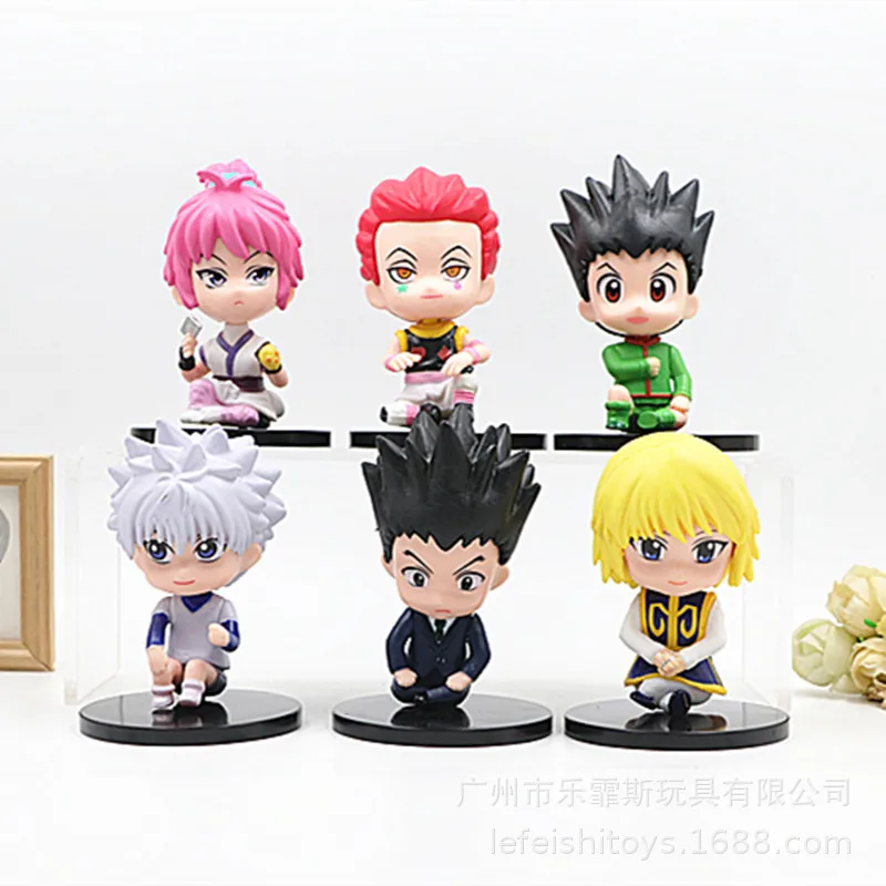 6pcs/set Anime HUNTERxHUNTER Killua GON Q Version Sitting Post Action Figure PVC Model Statue Twisted Egg Toys Doll Gifts