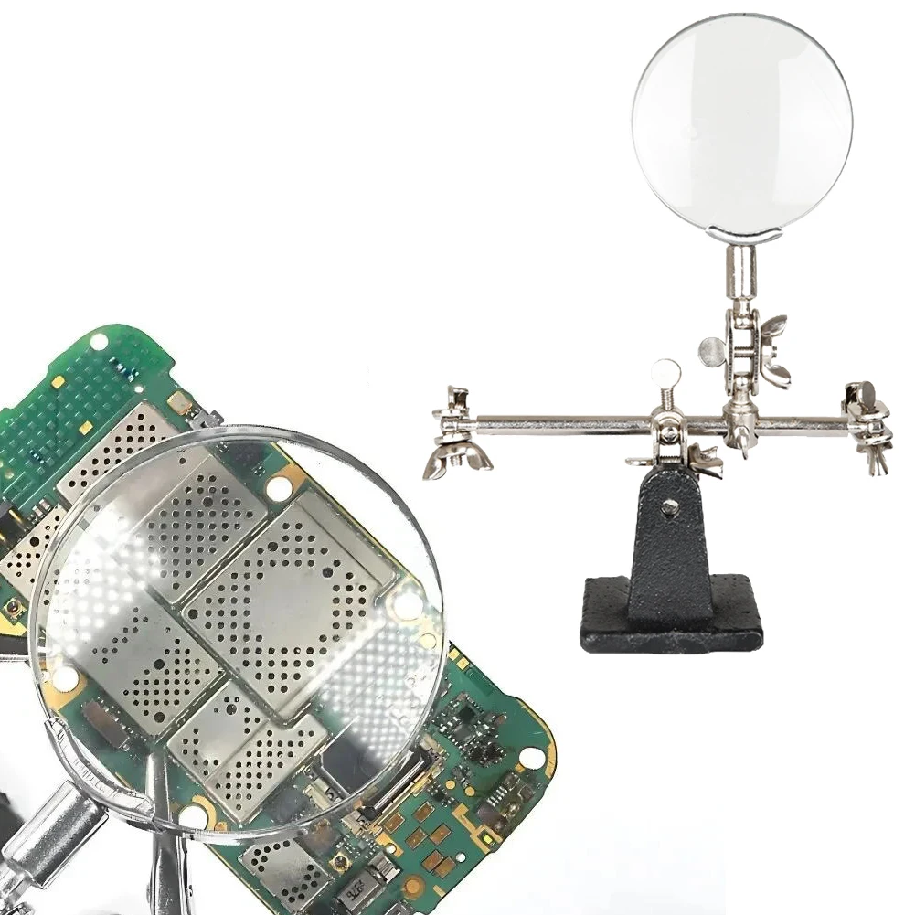 

Увеличительное стекло-лупа 5X с регулируемым настольным зажимом и зажимами типа «крокодил» для пайки и сварки, вспомогательная рука-помощник