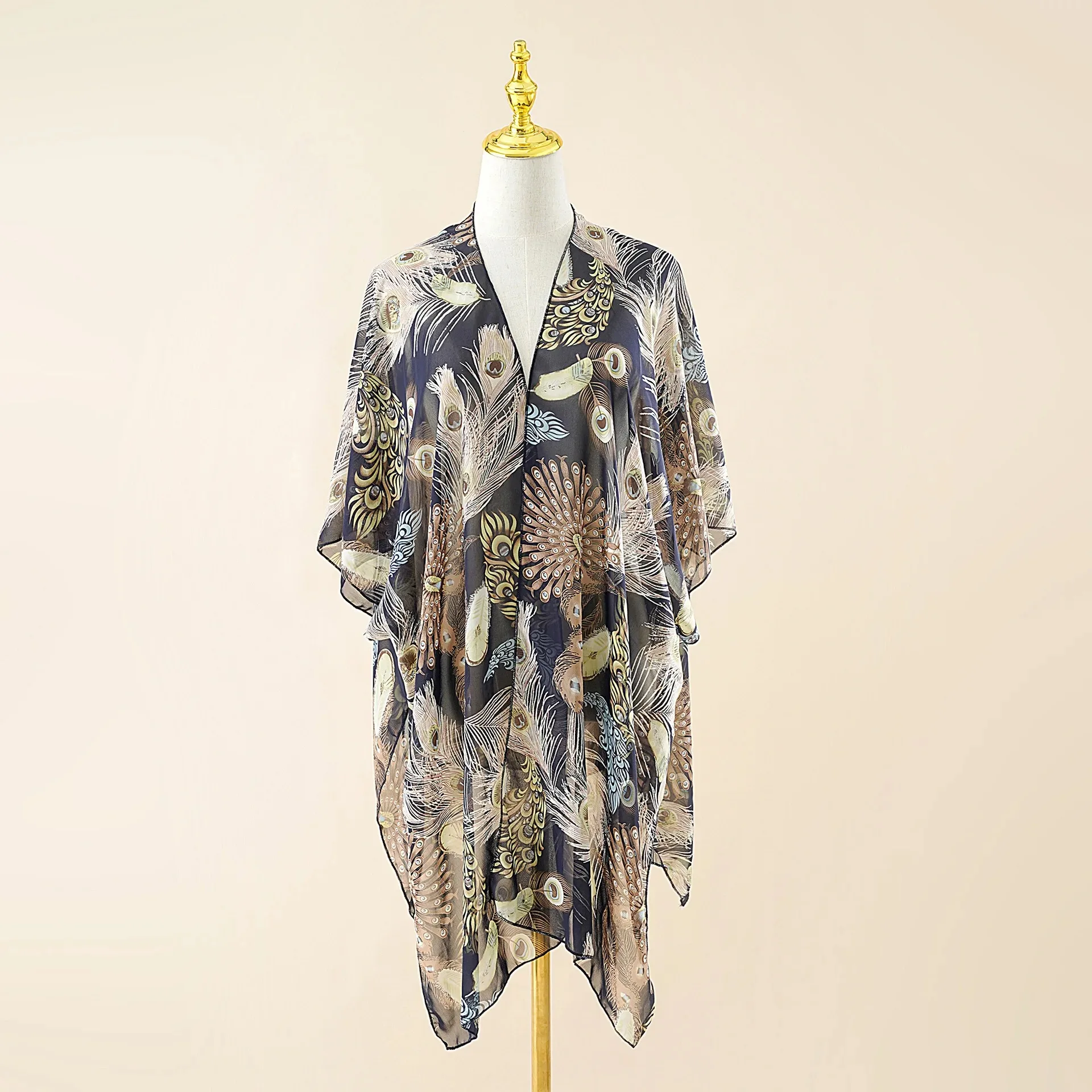 Camicia con bottoni floreali con protezione solare Cover Up per donna Abito a tunica da spiaggia in chiffon allentato per le vacanze Abito estivo 2025 Abbigliamento da spiaggia