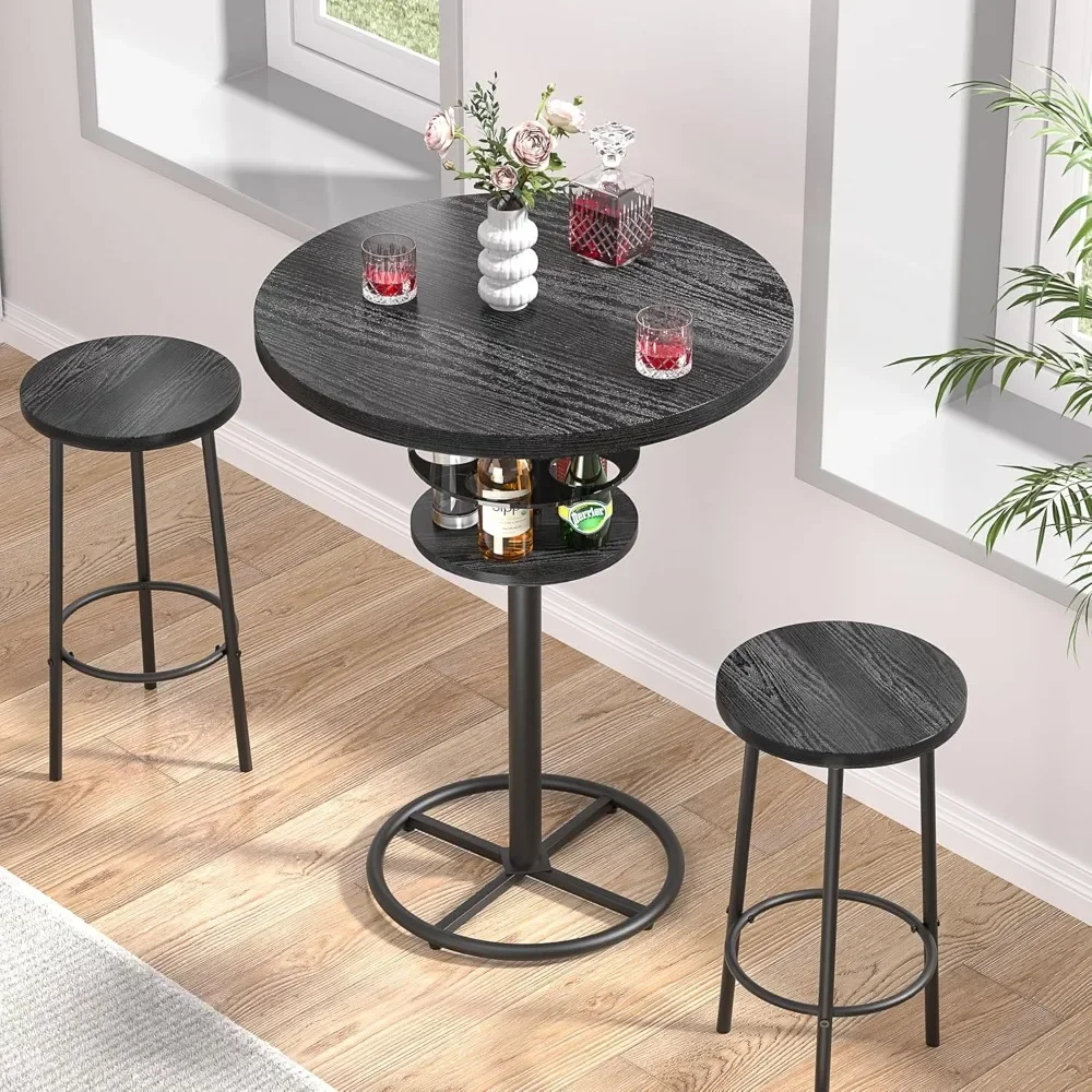 

3 Piece Bar Table and Chairs Counter Height Bistro Pub Sets with 2 Barstools for Breakfast Nook, Small Space, Apartment