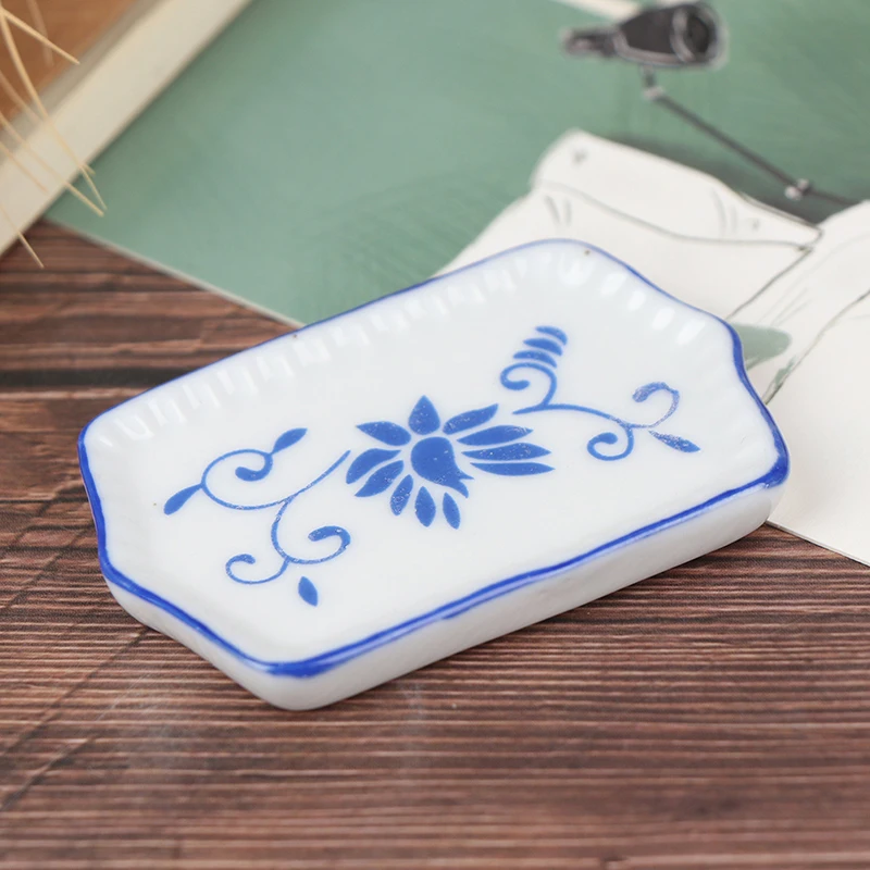 

6Pcs Dollhouse Miniature Dining Ware Blue Porcelain Tea Set Dish Cup Plate