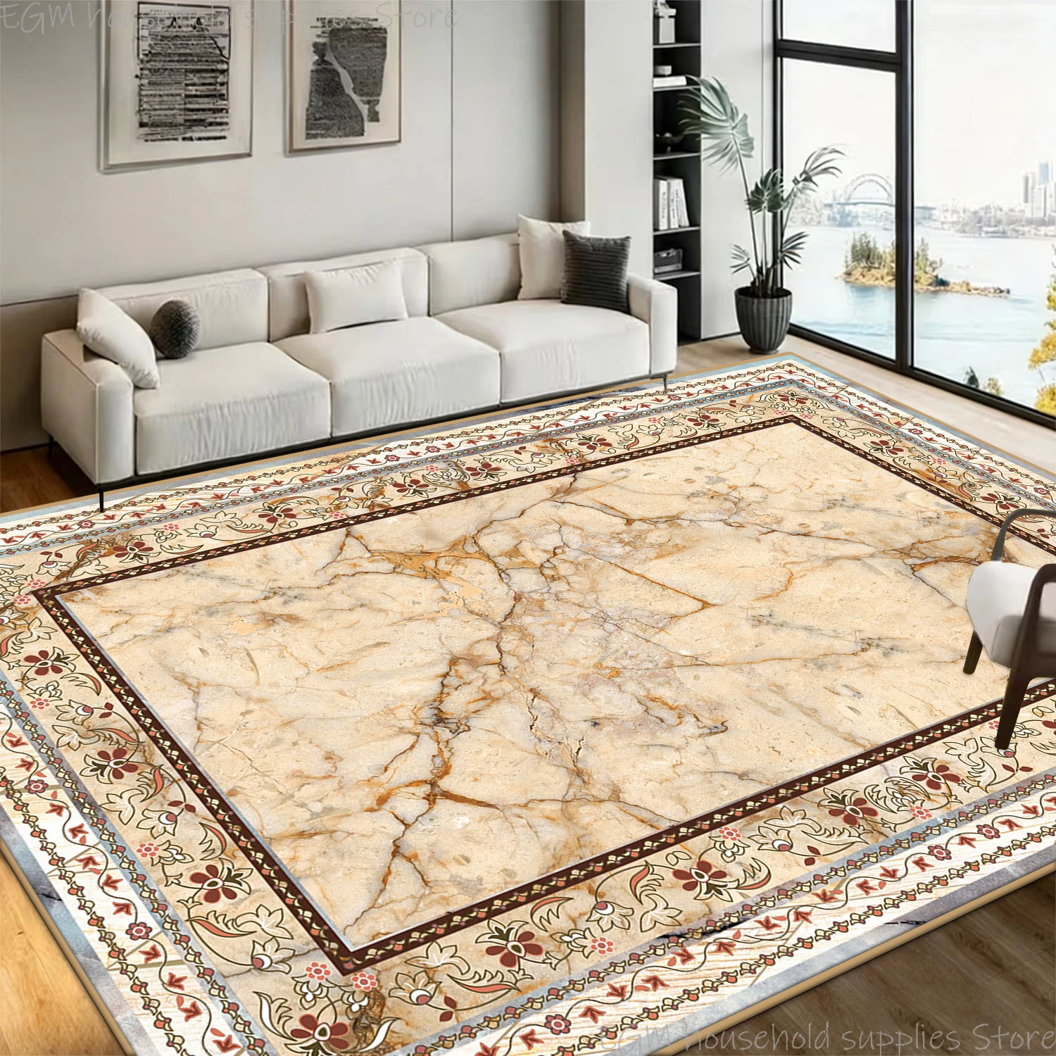 Retro Classic Ornate Frame Soft Plush Carpets for Living Room Bedroom Home Decor Large Area Rugs Non‑slip Floor Mats Washable