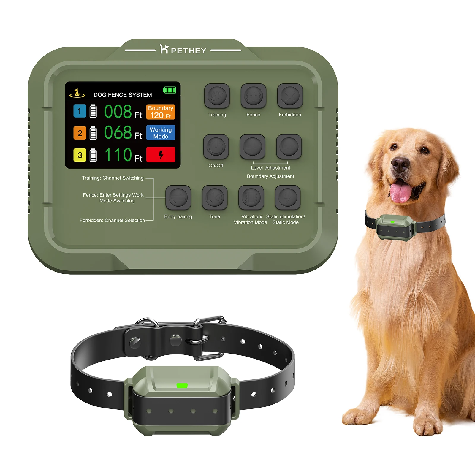 Outdoor Portable Wireless Dog Fence Electric Shock Training Collar IPX7 Waterproof Radar Dog Containment System