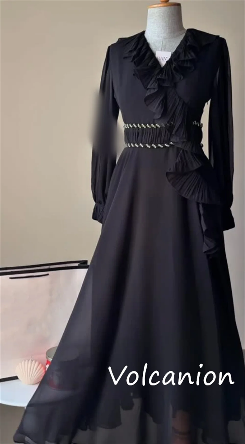 Customized Formal Simple Chiffon Sequined Pleat A-line V-neck Long Dresses Bespoke Occasion Sizes Available