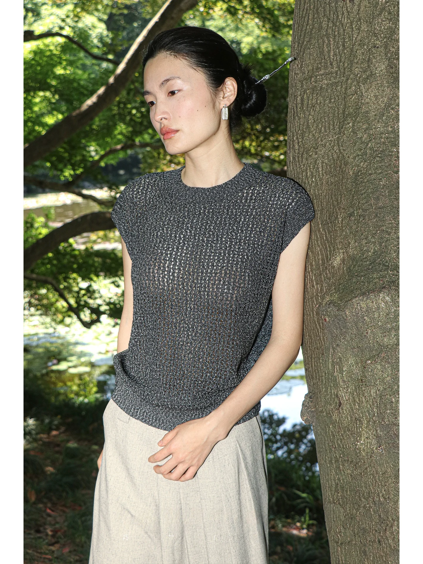 

Трикотажный дышащий топ HITTHE (SP@T) с ажурной вязкой, роскошный, модный, летний, с круглым вырезом