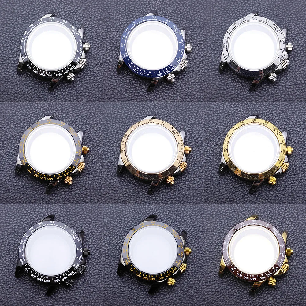 

39.3mm Black/Silvery/Gold Daytona Case Men's Watches For VK63 Movement Sapphire glass Case Watch Accessories Box Fits Seiko Mod