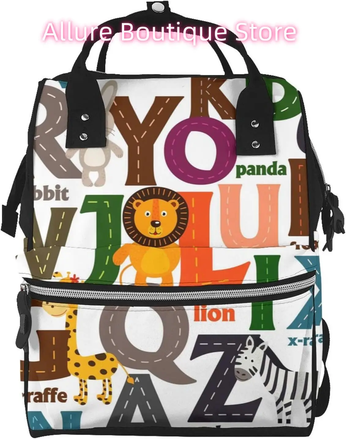 

Animal Alphabet Letters Diaper Bag Backpack for Women Large Capacity Nappy Bag Multifunction Waterproof Mummy Backpacks for Mom