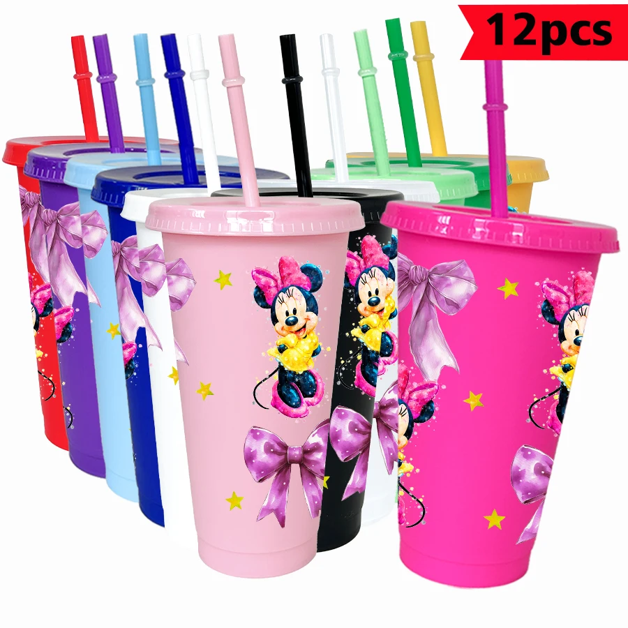 

12PCS/pack Disney, Minnie, bow 26oz multi-color plastic water cup party drinking utensils birthday/back to school gift