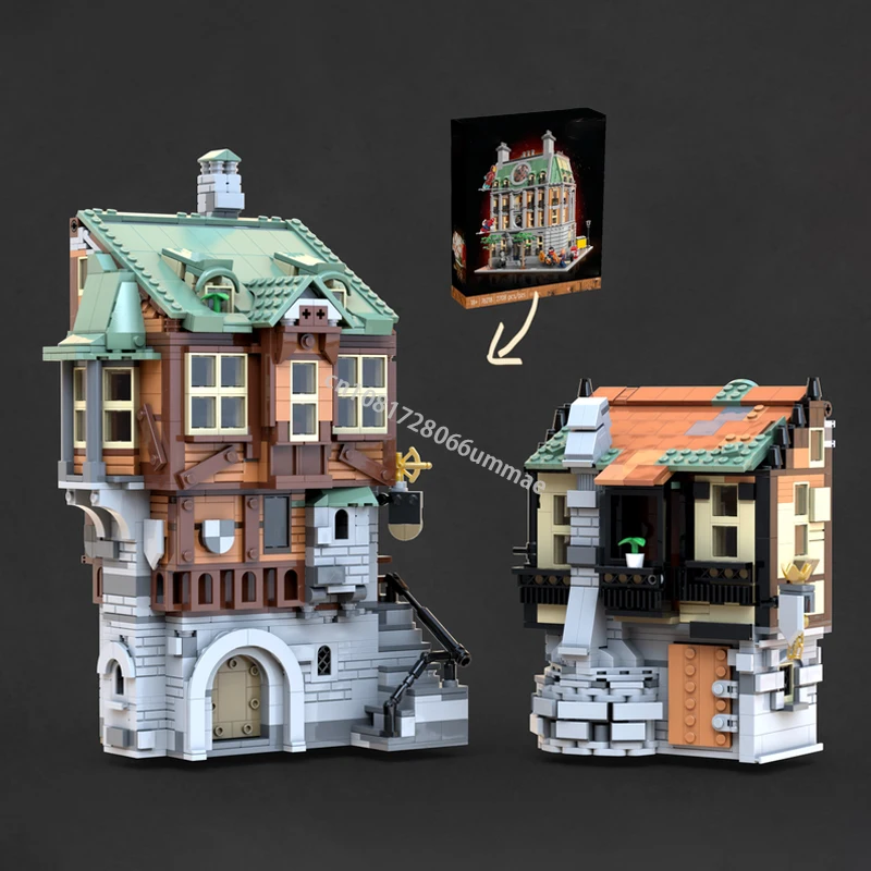 2107Pcs Medieval Tavern Modular Street view Building Blocks MOC Architecture Assemble Bricks Children Toy Birthday Gift 76218-B