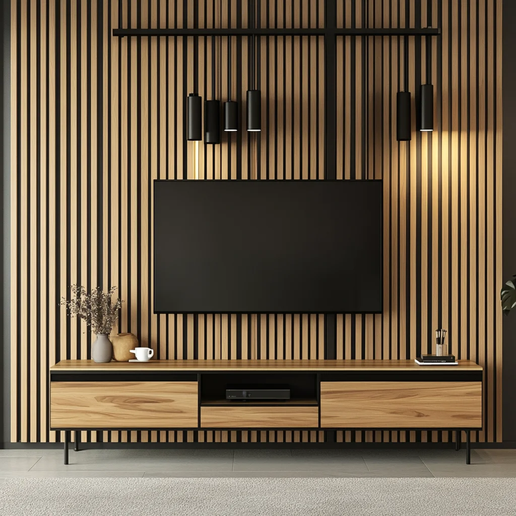 

*Custom Living Room Furniture 2 Doors and Shelves Ironwood TV Panel Media Console Cabinet