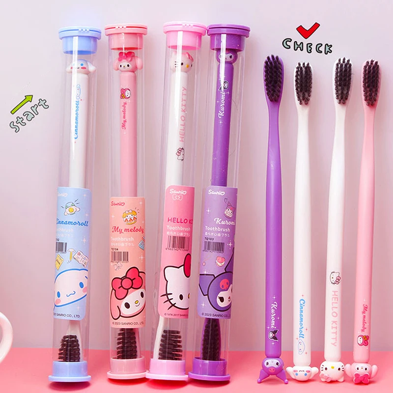 Hello Kitty Soft Toothbrush Cinnamoroll Kuromi Cartoon Student Adult Household Cleaning Toothbrush Travel Portable Child Gift