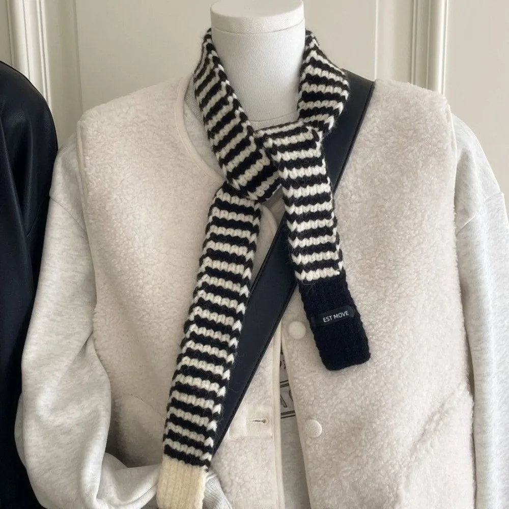Sweet Harajuku Striped Scarf Korean Style Y2K Style Long Narrow Scarves Neck Wrap Neckerchief Knitted Neck Guard Streetwear