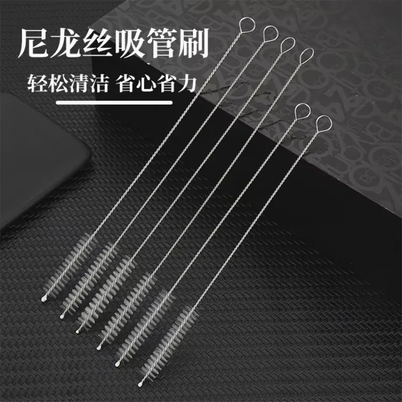 10Pcs/set Drinking Straw Cleaning Brush Nipple Tube Pipe Cleaner Nylon Stainless Steel Long Handle Cleaning Brushes for Straws