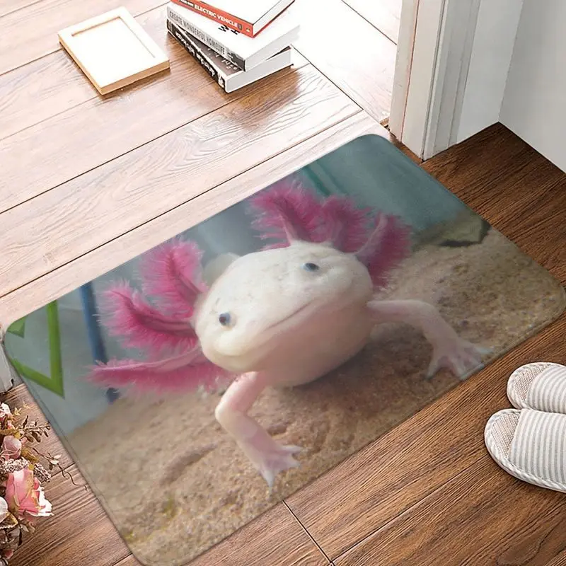 Custom Smiling Leucistic Axolotl Doormat Non-Slip Entrance Bath Kitchen Door Floor Mats Salamander Animal Living Room Carpet Rug