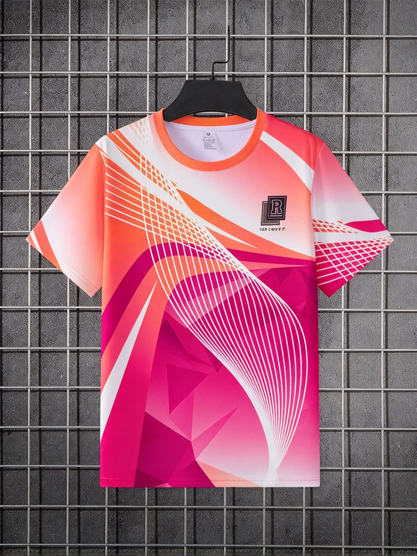 Men's gradient sports T-shirt, dynamic curve print short-sleeved sports T-shirt, quick-drying casual training wear