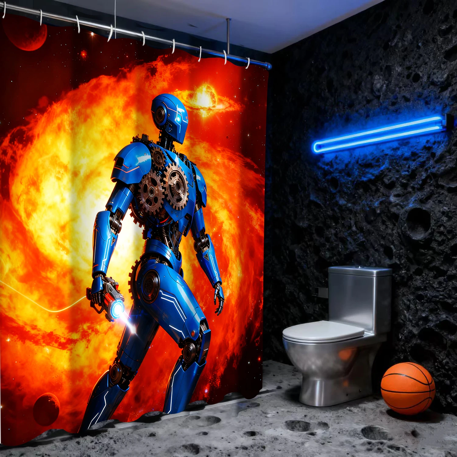 Rideau de bain motif Robot ciel, rideau de douche imperméable avec 12 crochets, décoration de maison pour poissons, livraison gratuite