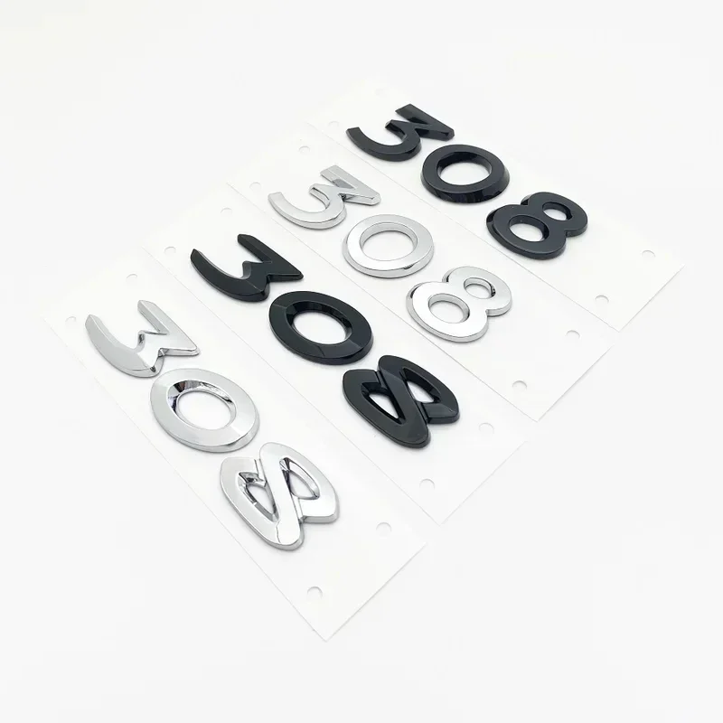 For Peugeot 206 207 208 301 308 307 408 508 3D Chrome Black Letters Badges ABS Car Fender Rear Trunk Sticker Accessories