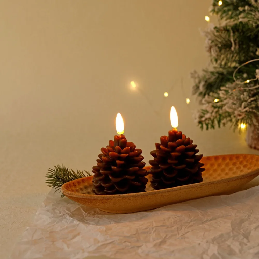 Simulation Pine Cone Candle Light Warm Color Light Reuasble LED Candles Flameless Safe Electronic Candle Daily Night Use
