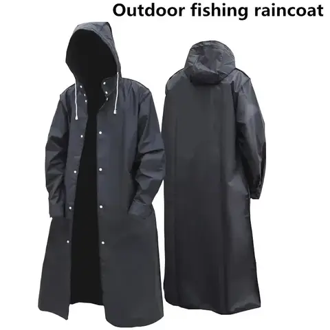 Unisex Black Waterproof Hooded Raincoat Thickened Outdoor Rain Poncho for Hiking Fishing Travel Fashionable Protection