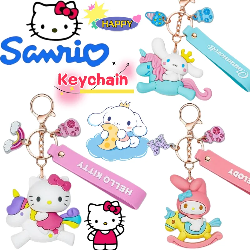 Sanrio Hello Kitty My Melody Schlüsselanhänger, kreativ, hoher Farbwert, Anime, Q-Version, Puppe, Herren- und Damen-Auto, Schultasche, Dekoration