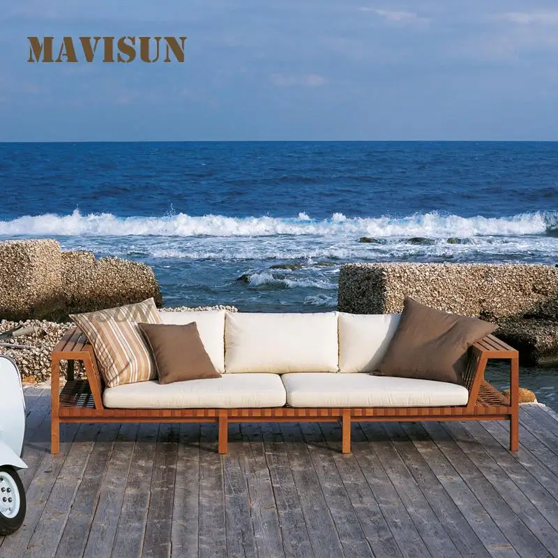 

Rattan Sofa For Terrace Sun Room Solid Wood Chair Outdoor Courtyard Garden Nostalgic Style Rainproof Sunscreen Furniture