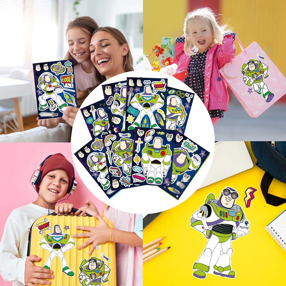 Disney Toy Story-pegatinas de rompecabezas para niños, juego de juguetes para niños, hacer tu propio Buzz Lightyear, hacer una cara, ensamblar,