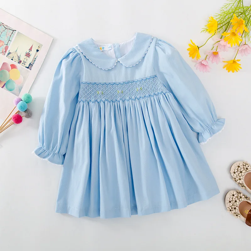 2025 Spring Autumn Girls' Long Sleeve Dress Retro Handmade Smock Princess Vintage Floral Print Toddler Cotton Party Dresses