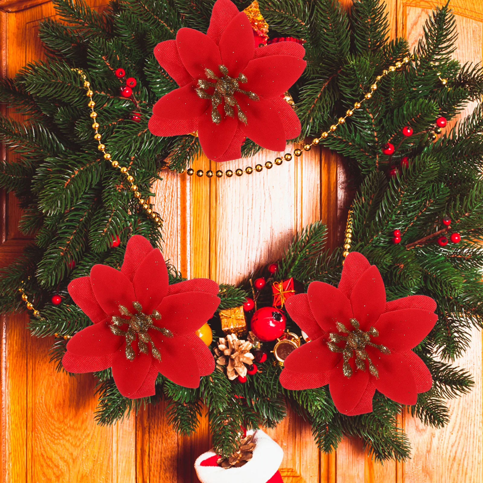 

10pcs Christmas Artificial Xmas Fake Flower Decor For Party Home Garlands Christmas Tree Decoration Xmas Simulation Flower