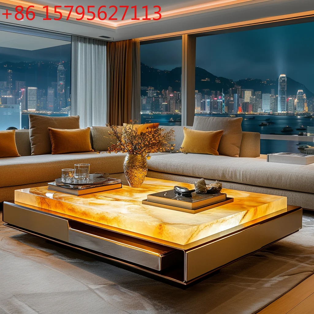 

Квадратный светящийся нефритовый роскошный каменный журнальный столик для гостиной, квадратный современный роскошный каменный светильник, роскошная вилла