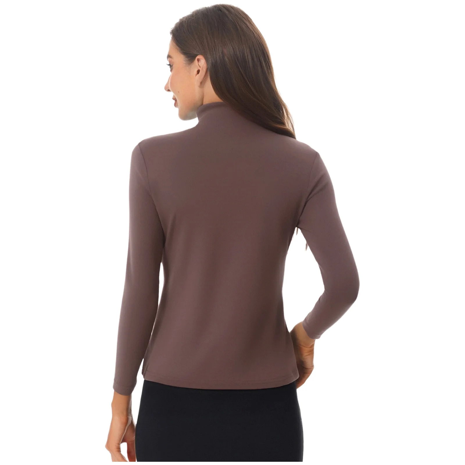 Damska uniwersalna bazowa koszulka termiczna z golfem, długi rękaw, elastyczna, dopasowana bluzka do pracy biurowej, na co dzień.