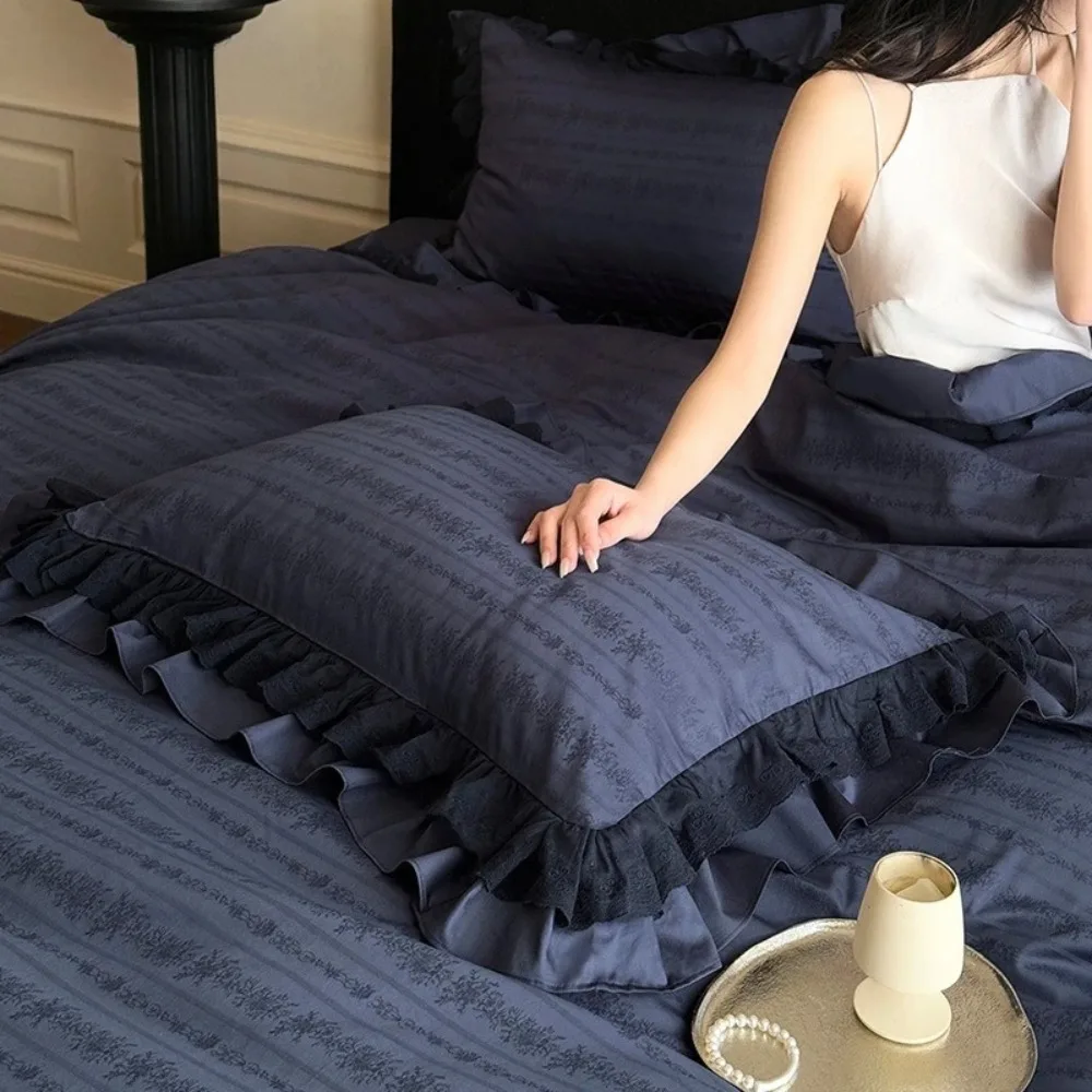 Princess Style 100S Cotton Four-piece Set Cotton Jacquard Quilt Cover Bed Sheet Lace Sheet Skin-friendly Bedding Set