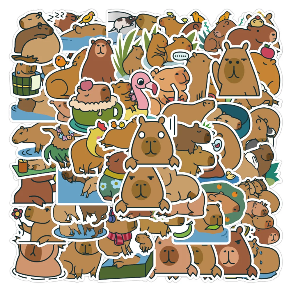 

10/30/50pcs Cute Capybara Cartoon Stickers Decals DIY Stationery Suitcase Guitar Car Waterproof Graffiti Sticker Fun for Kid Toy