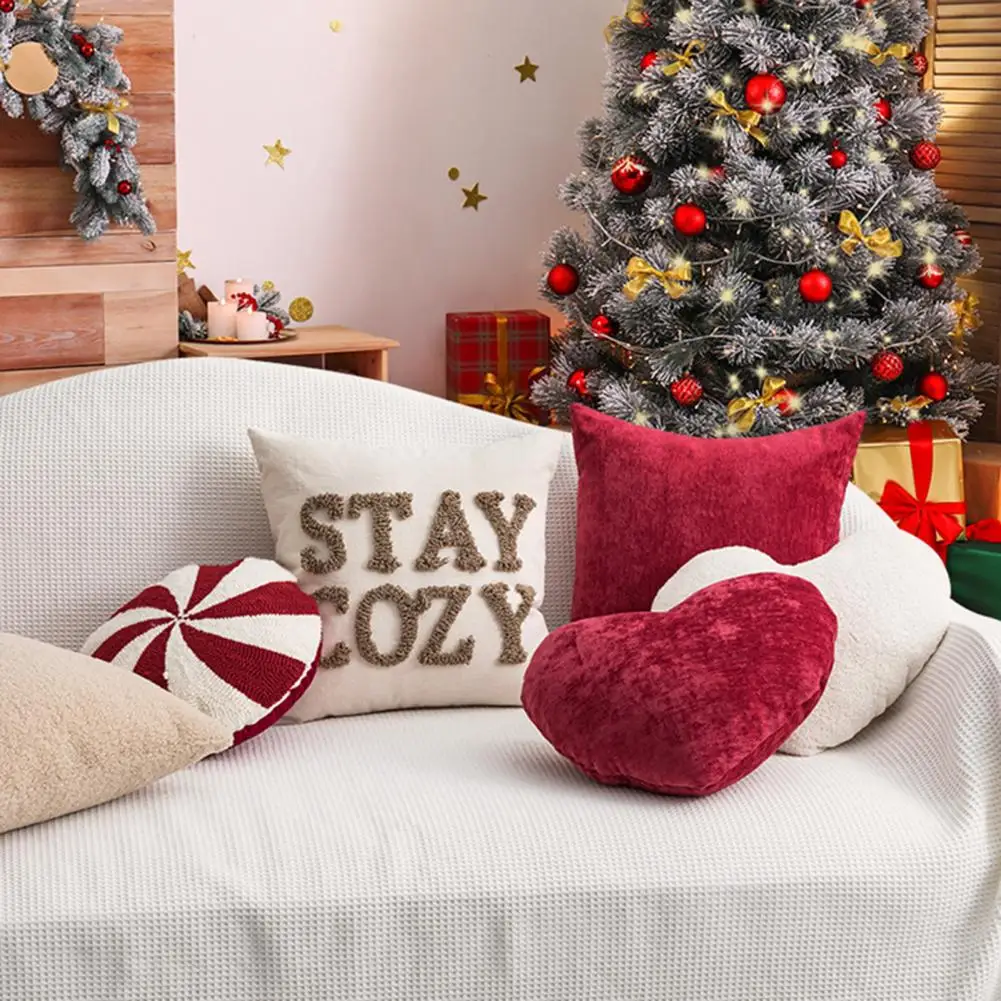 Zippered Christmas Pillow Covers Festive Candy Cane Shaped Christmas Pillow for Car Couch or Bed Holiday Decoration for New