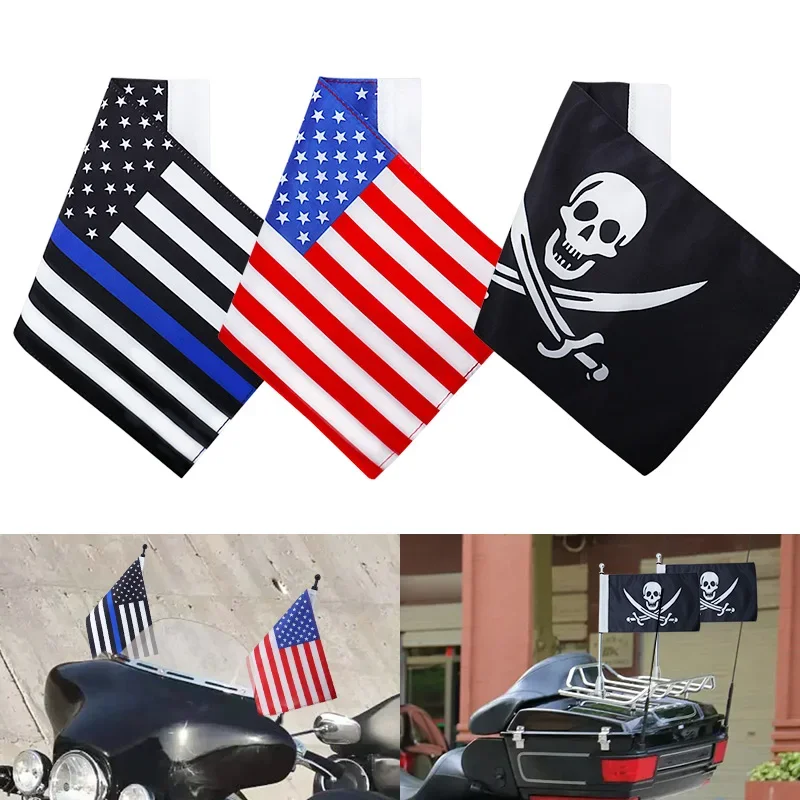 Motorcycle American Nation Flag Pirate Skull Flag Sleeve Double Side Luggage Rack Universal For Honda Yamaha Harley Suzuki BMW