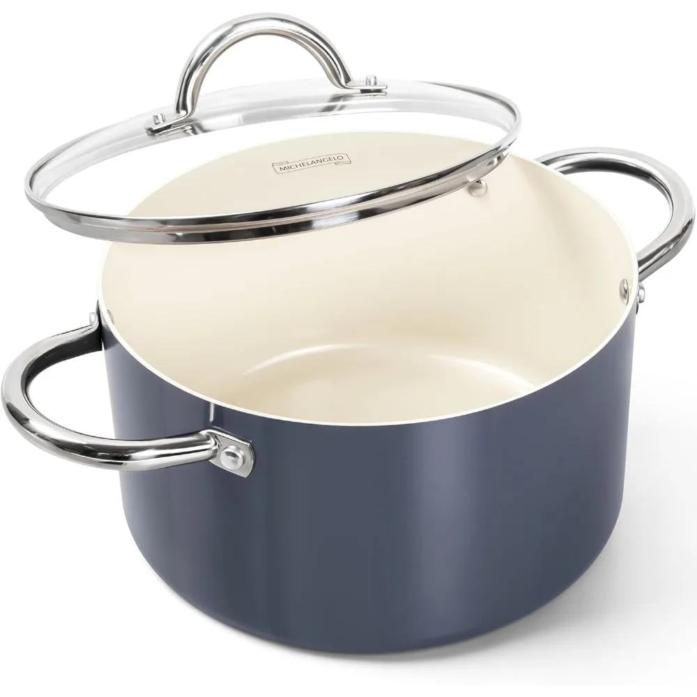 

MICHELANGELO 6QT Stock Pot with Lid Soup Pot Ceramic Nonstick Cooking Pot Induction Compatible Stockpot Double Handle