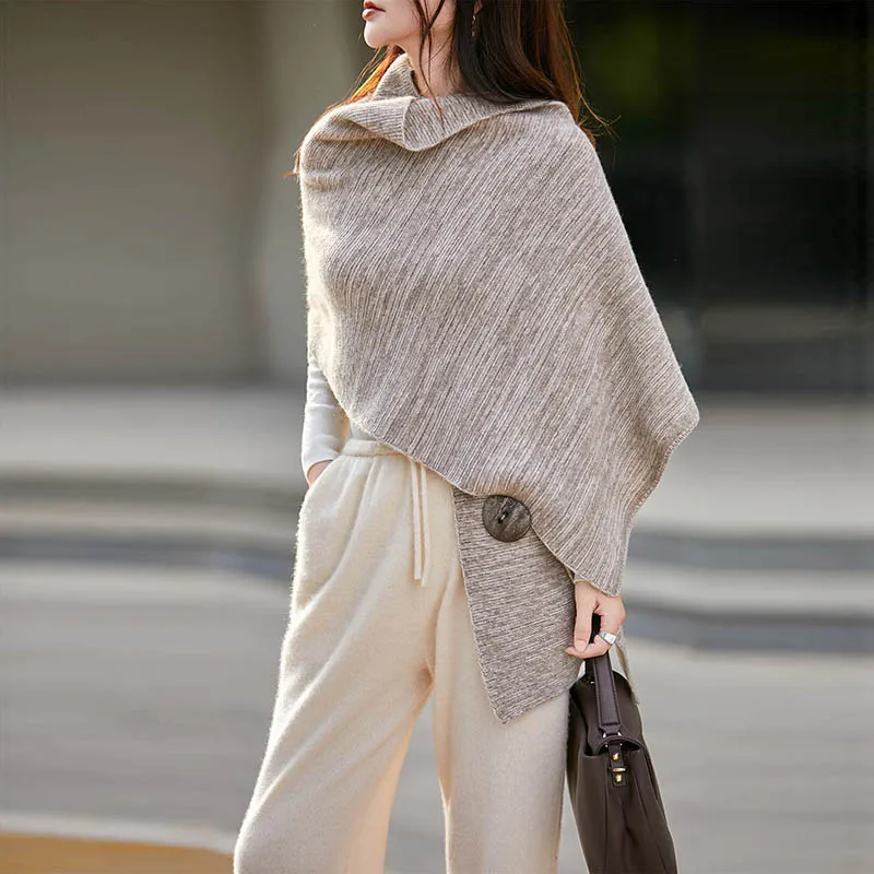 

100% Wool Women's Shawl with Large Buttons: Add Warmth and Showcase Elegant Temperament