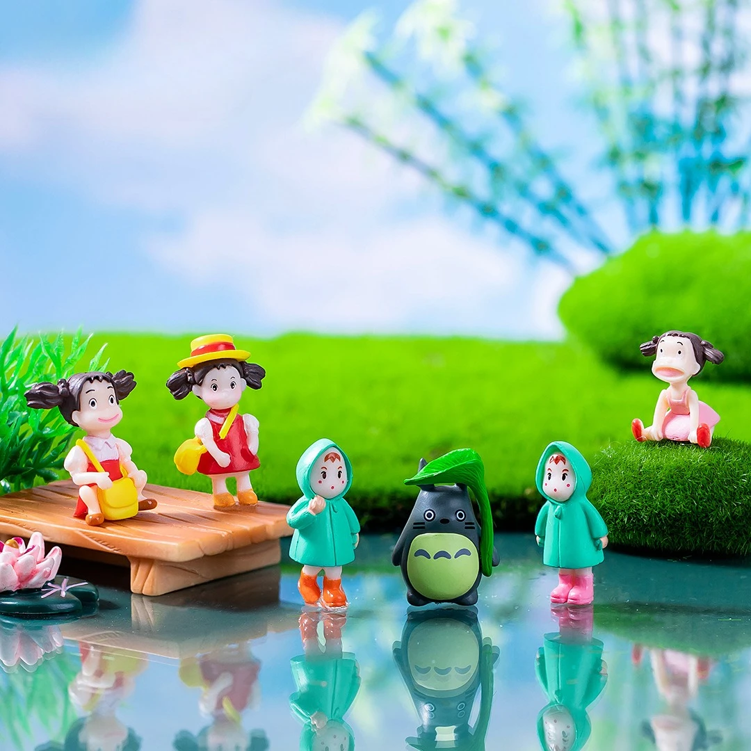 Mini Landscape Q-style Cute Xiao Mei and Cat Creative Cartoon Figurine DIY Scenery Gardening Decor Car Ornament
