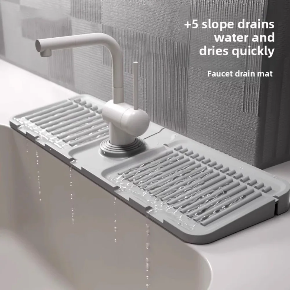 

New 38*12cm Faucet Draining Mat Silicone Raised Edge Kitchen Sink Splash Guard Non Slip Waterproof Bathroom Draining Pad